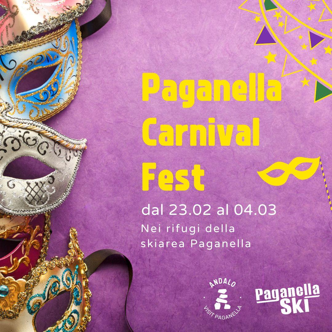 Locandina Paganella Carnival Fest con maschere di Carnevale